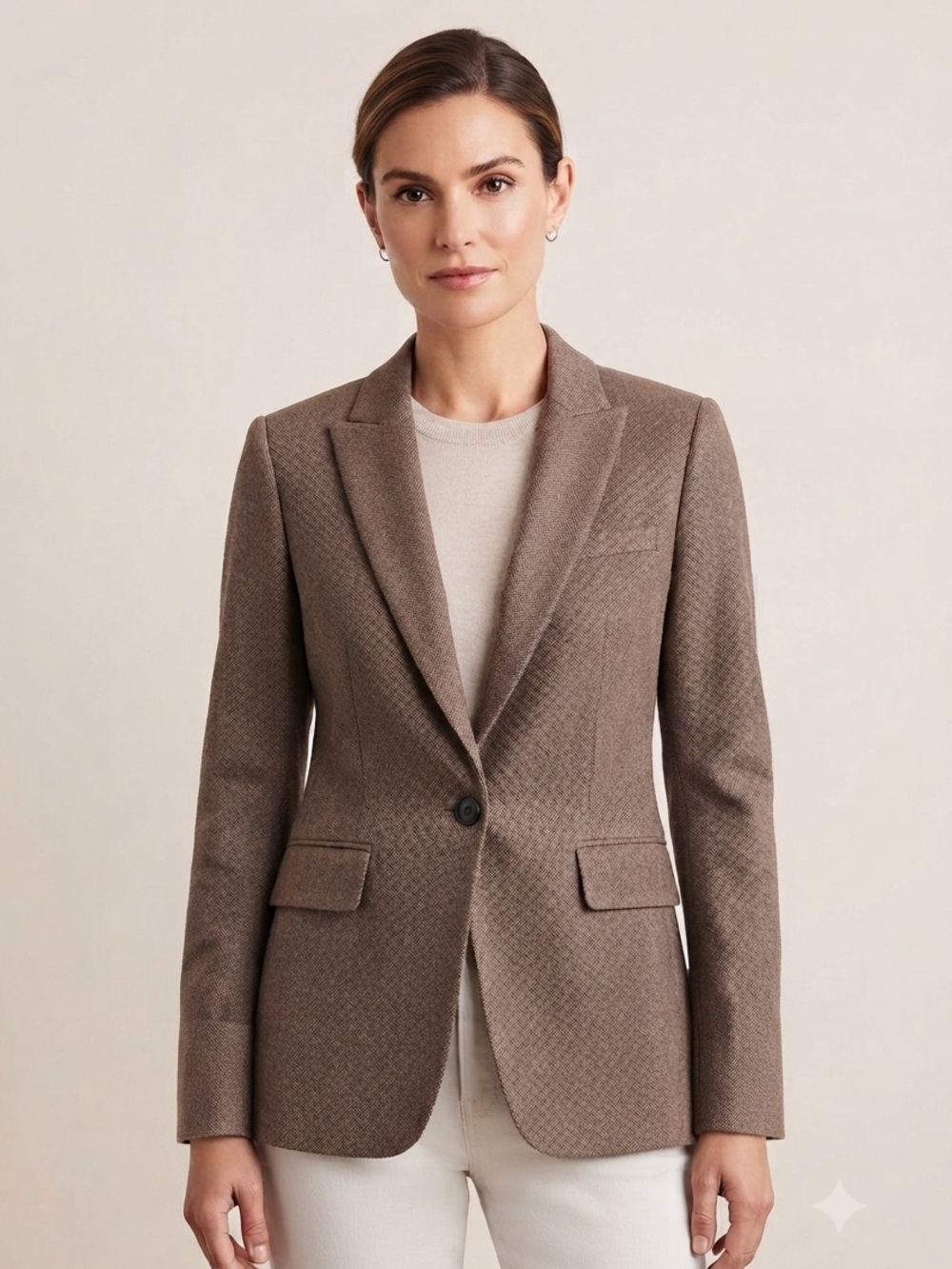 Veronica Beard Sz 0 Brown Wool Blend Chevron Leather Elbow Patch Blazer